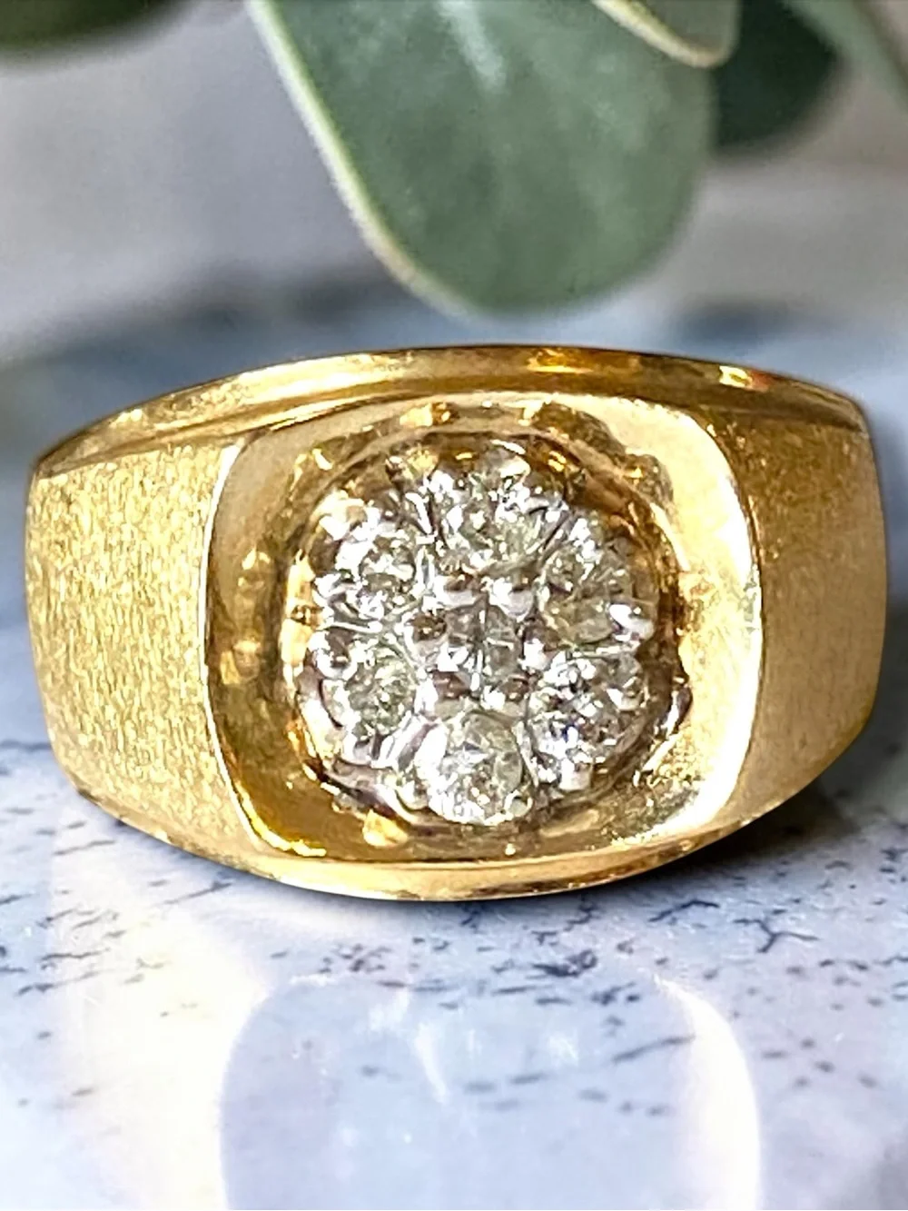 MENS Vintage 14k Yellow Gold Seven DIAMOND CLUSTER Statement Ring Size 10.25